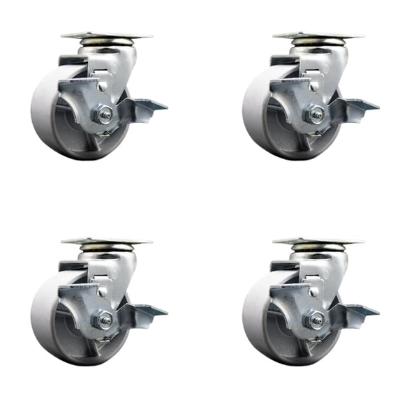 4 Inch Semi Steel Cast Iron Swivel Caster Set with Bronze Bearings and Brake SCC