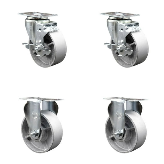 4 Inch Semi Steel Cast Iron Swivel Top Plate Caster Set with 2 Brake 2 Rigid SCC
