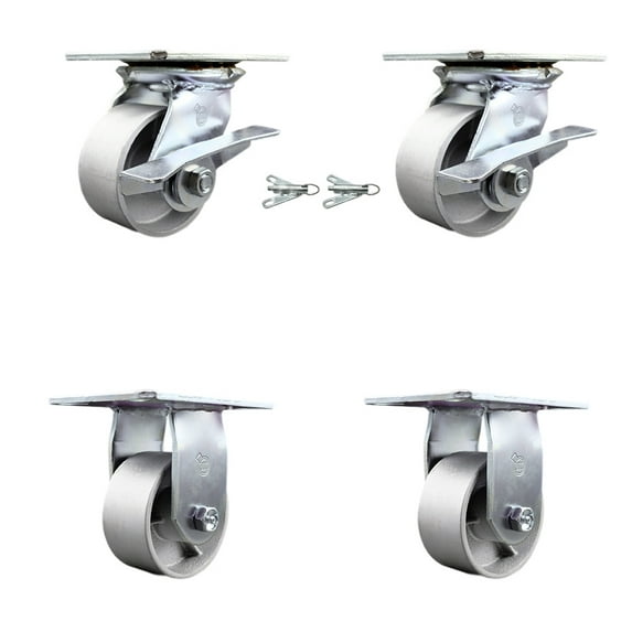 4 Inch Semi Steel Caster Set 2 Brakes/Swivel Locks and 2 Rigid Service Caster