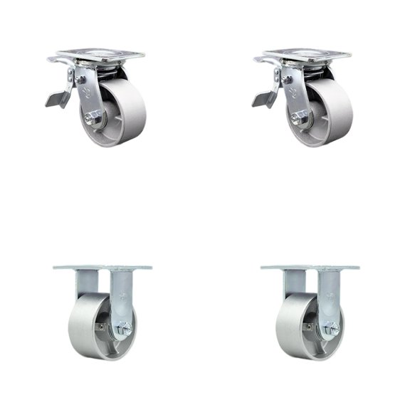 4 Inch Semi Steel Caster Set with Roller Bearing 2 Brakes 2 Rigid Service Caster