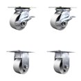 thumbnail image 1 of 4 Inch Semi Steel Caster Set with Roller Bearing 2 Brakes and 2 Rigid SCC, 1 of 2