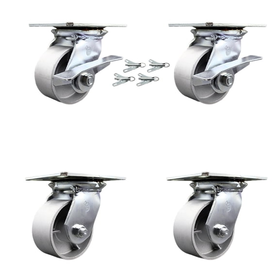 4 Inch Semi Steel Caster Set with Roller Bearing 4 Swivel Lock and 2 Brake SCC