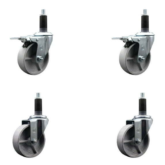 4 Inch Semi Steel Swivel 1-1/8 Inch Expanding Stem Caster Set 2 Total Lock Brake