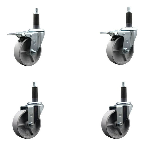 4 Inch Semi Steel Swivel 1 Inch Expanding Stem Caster Set 2 Total Lock Brakes