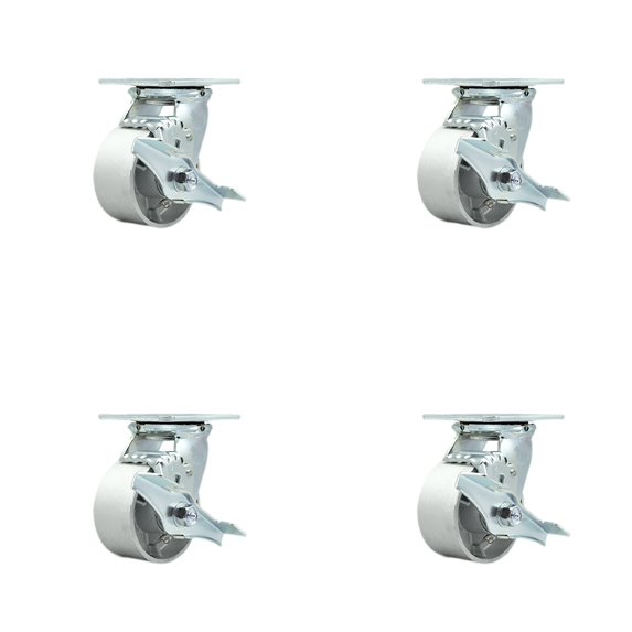 4 Inch Semi Steel Swivel Caster Set with Ball Bearings and Brakes Service Caster