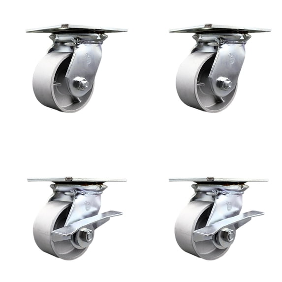4 Inch Semi Steel Swivel Caster Set with Roller Bearings 2 Brakes Service Caster