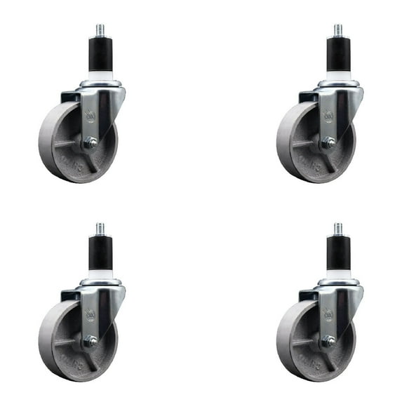 4 Inch Semi Steel Wheel Swivel 1-1/2 Inch Expanding Stem Caster Set SCC