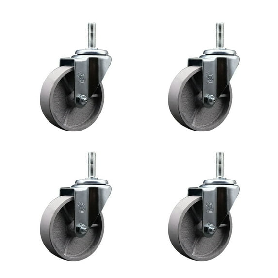 4 Inch Semi Steel Wheel Swivel 3/4 Inch Threaded Stem Caster Set Service Caster