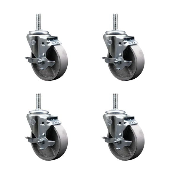 4 Inch Semi Steel Wheel Swivel 3/4 Inch Threaded Stem Caster Set with Brake SCC