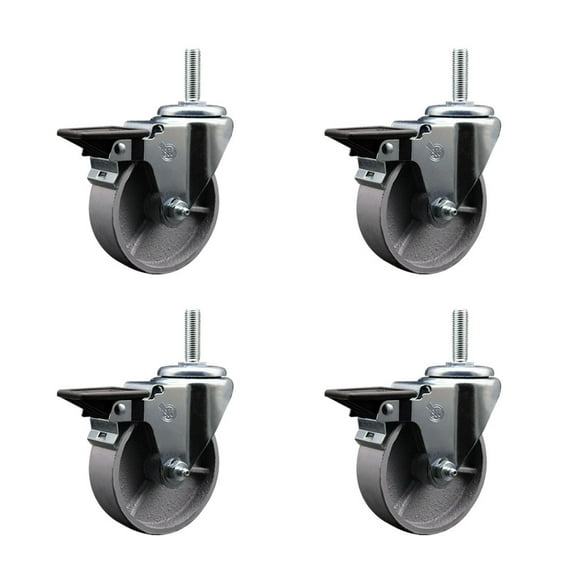 4 Inch Semi Steel Wheel Swivel 3/4 Inch Threaded Stem Caster Set with Brake SCC