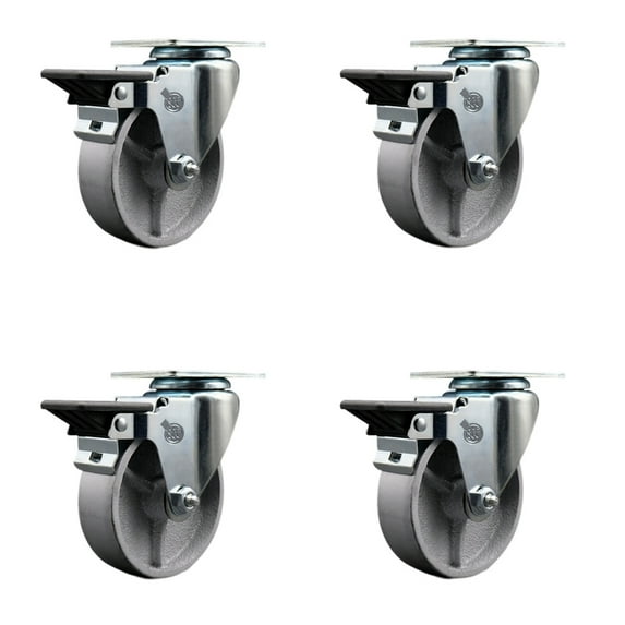 4 Inch Semi Steel Wheel Swivel Top Plate Caster Set with Posi Brake SCC