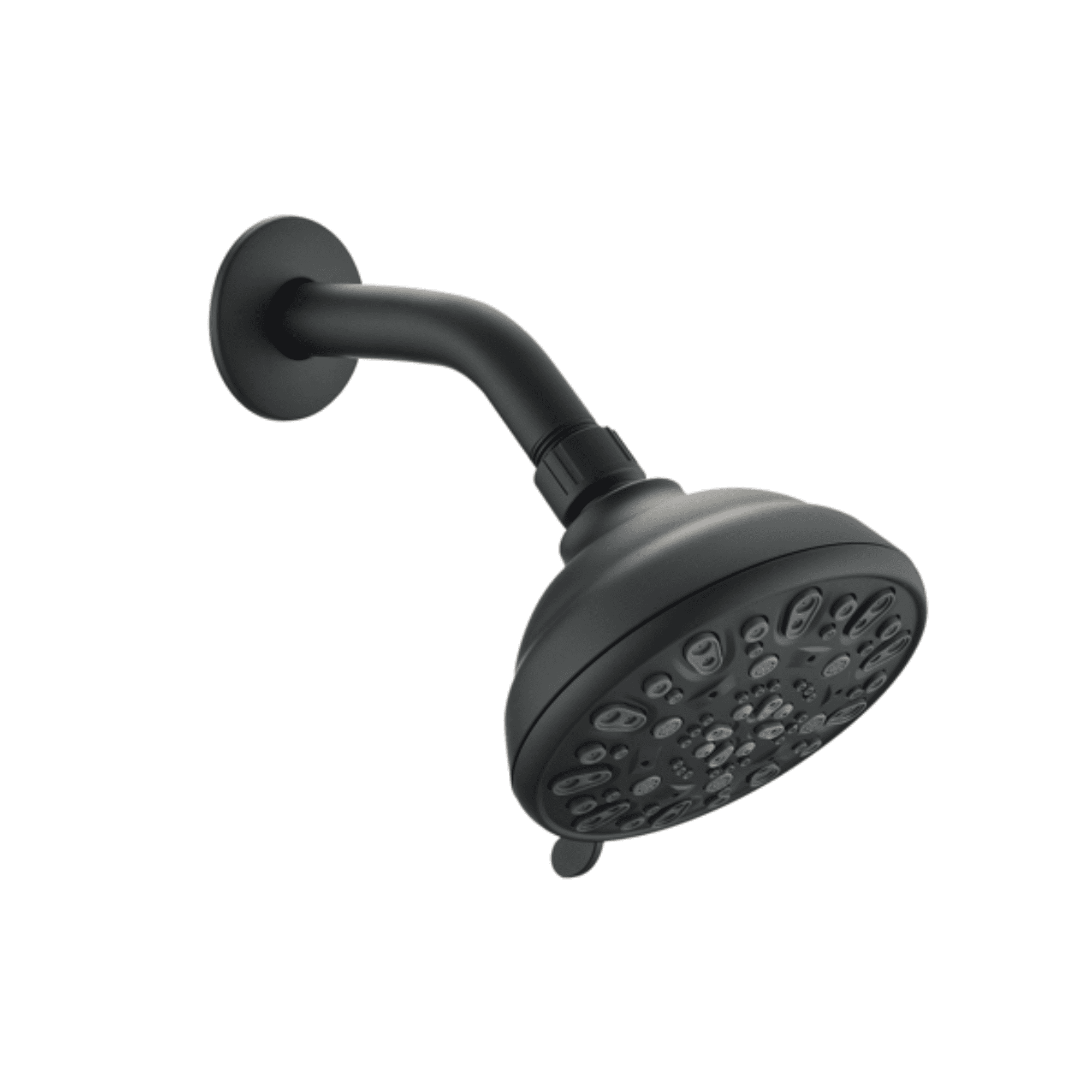 4 Inch Shower Head, 6‑Setting, Angle Adjustable & Clog‑Proof, Matte Black High Pressure