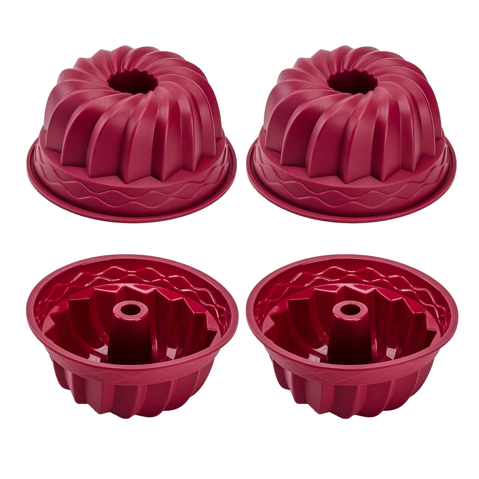 4 Inch Red Silicone Nonstick Mini Bundt Cake Pan Set