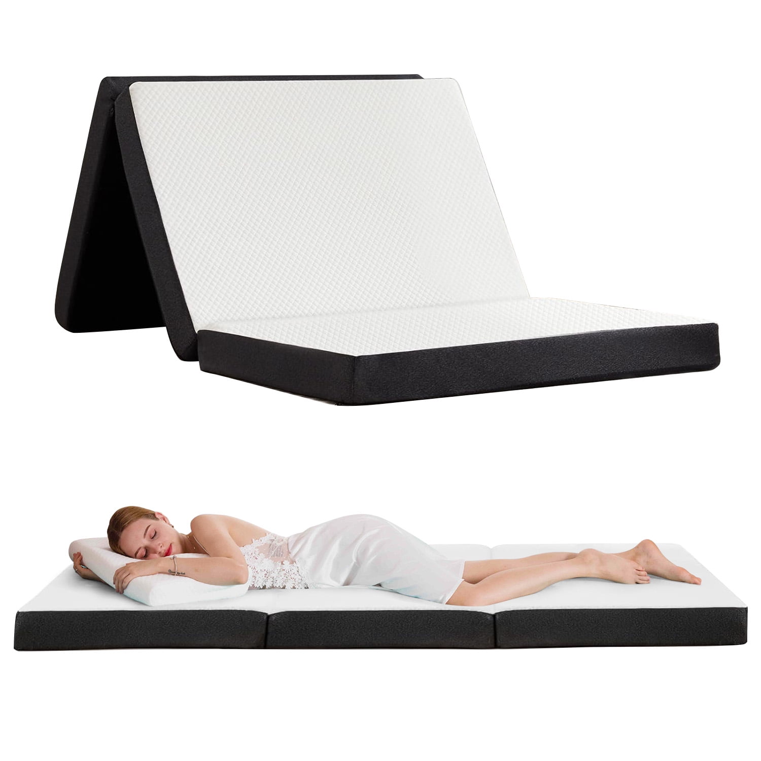 4-Inch Single Size Tri-Fold Memory Foam Mattress, Portable Folding ...