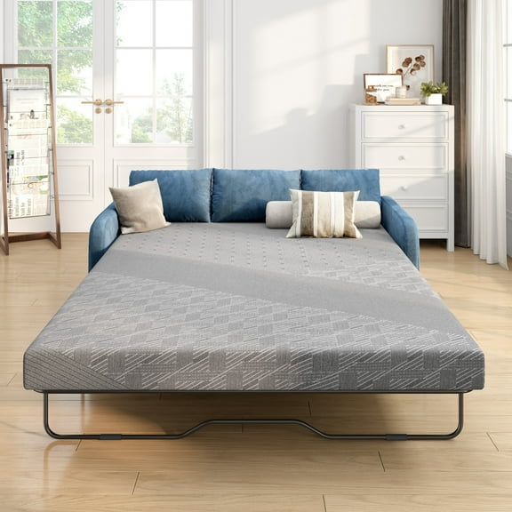 4 Inch Sleeper Sofa Mattress Queen Size, Gel Memory Foam Infused Replacement Mattress, with Removable Washable Cover, for Pull Out Bed, Guest Room, RVs, Boats 72x58x4 inch