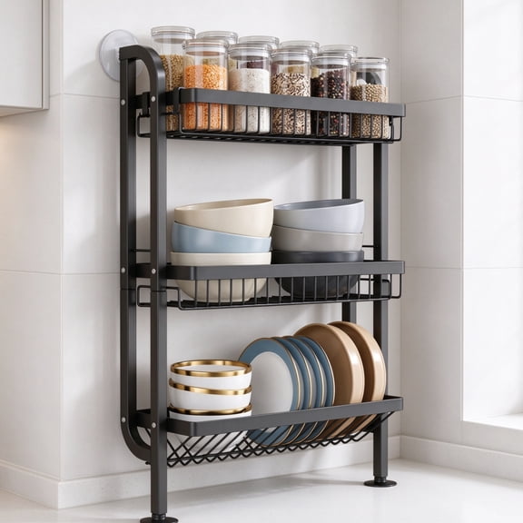 4 Inch Slim 3-Tier Metal Spice Rack Organization for Narrow Gap– Space-Saving Slim Storage for Kitchens & Bathroom Counter (Black)