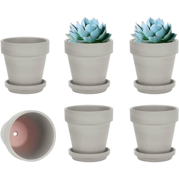 4 Inch Small Black Terracotta Plant Pots with Saucer - 6 Pack Clay Flowerpots with Drainage, Great for Indoor Outdoor Plants, Crafts, Wedding Favor