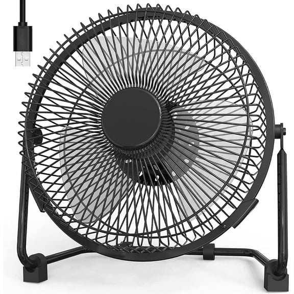4 Inch Small USB Desk Fan, Mini Quiet Fan with Metal Construction & Strong Airflow & 360°Adjustable Tilt Angle, Personal Cooling Fan for Desktop Office (Black)