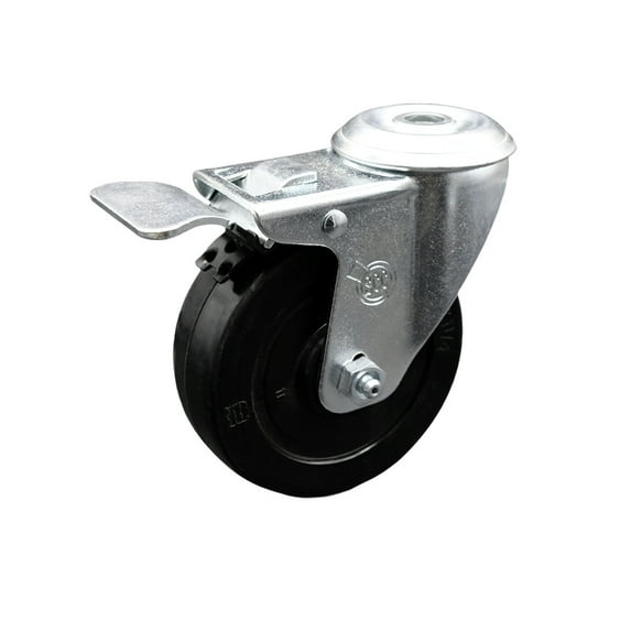 4 Inch Soft Rubber Wheel Bolt Hole Caster with Total Lock Brake Service Caster