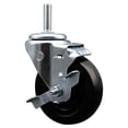 thumbnail image 1 of 4 Inch Soft Rubber Wheel Swivel 3/4 Inch Threaded Stem Caster with Brake SCC, 1 of 2