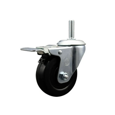 4 Inch Soft Rubber Wheel Swivel 5/8 Inch Threaded Stem Caster Total Lock Brake