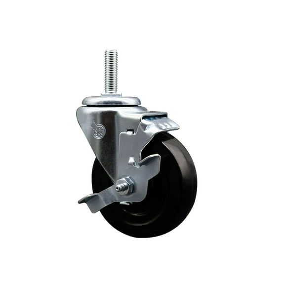 4 Inch Soft Rubber Wheel Swivel 5/8 Inch Threaded Stem Caster with Brake SCC