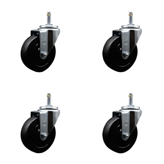 4 Inch Soft Rubber Wheel Swivel 7/16 Inch Grip Ring Stem Caster Set