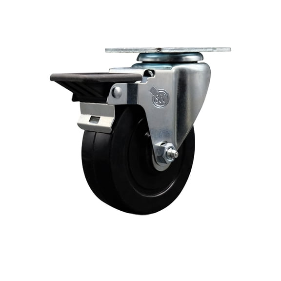 4 Inch Soft Rubber Wheel Swivel Top Plate Caster Posi Brake Service Caster