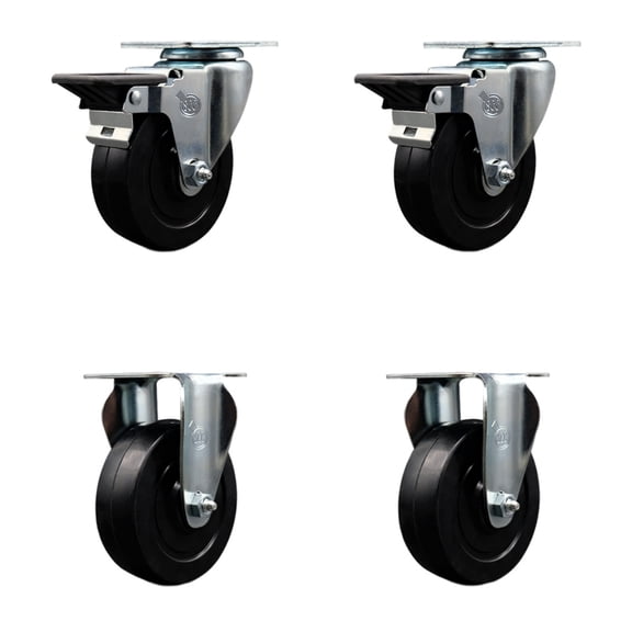 4 Inch Soft Rubber Wheel Swivel Top Plate Caster Set with 2 Posi Brakes 2 Rigid