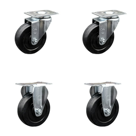 4 Inch Soft Rubber Wheel Swivel Top Plate Caster Set with 2 Rigid Service Caster