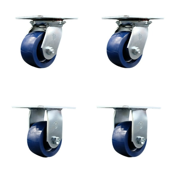4 Inch Solid Poly Caster Set with Roller Bearings 2 Swivel 2 Rigid SCC