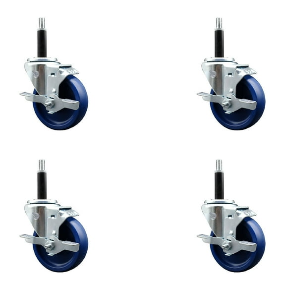 4 Inch Solid Poly Swivel 3/4 Inch Expanding Stem Caster Set with Brake SCC