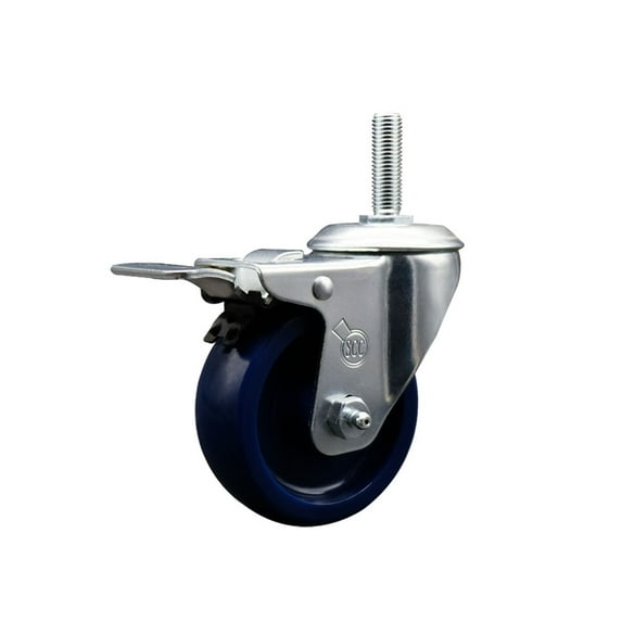 4 Inch Solid Poly Wheel Swivel 3/4 Inch Threaded Stem Caster Total Lock Brake