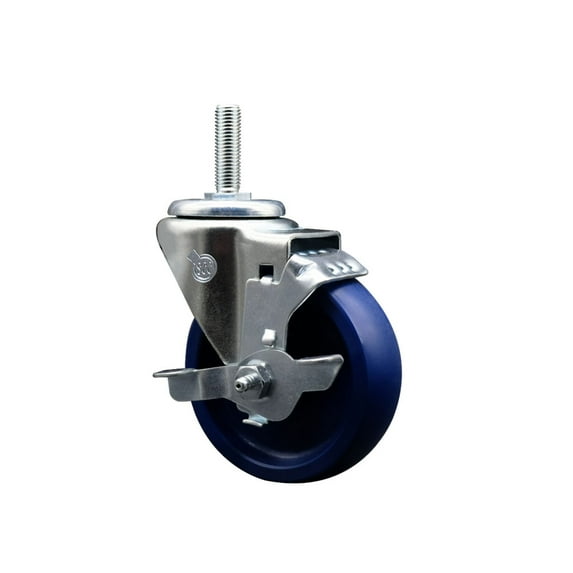4 Inch Solid Poly Wheel Swivel 3/4 Inch Threaded Stem Caster with Brake