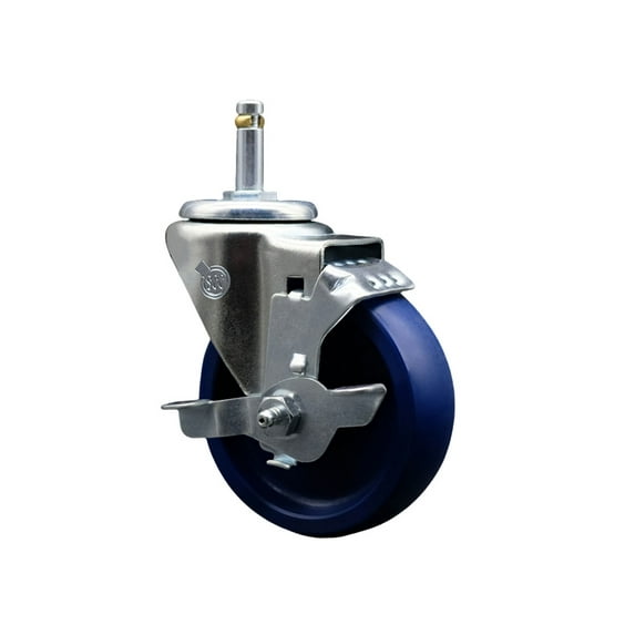 4 Inch Solid Poly Wheel Swivel 7/16 Inch Grip Ring Stem Caster with Brake