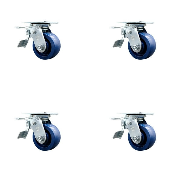 4 Inch Solid Polyurethane Caster Set with Ball Bearing and Total Lock Brake SCC