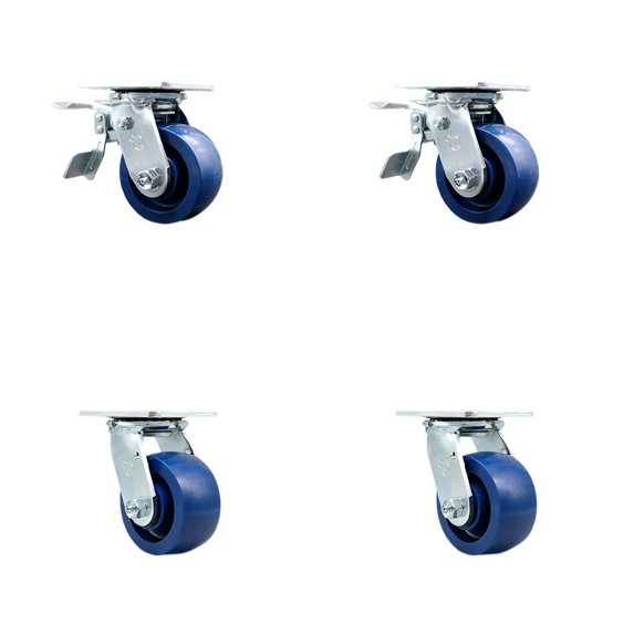 4 Inch Solid Polyurethane Caster Set with Roller Bearings 2 Brake 2 Swivel Lock