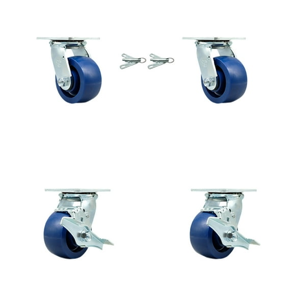 4 Inch Solid Polyurethane Caster Set with Roller Bearings 2 Swivel Lock 2 Brake