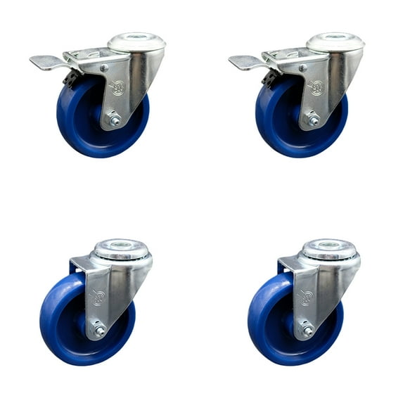 4 Inch Solid Polyurethane Swivel Bolt Hole Caster Set with 2 Total Lock Brake