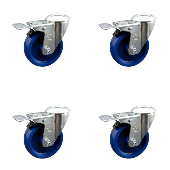 4 Inch Solid Polyurethane Swivel Bolt Hole Caster Set with Total Lock Brake SCC