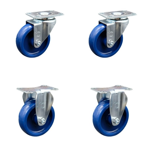 4 Inch Solid Polyurethane Wheel Swivel Top Plate Caster Set with 2 Rigid SCC