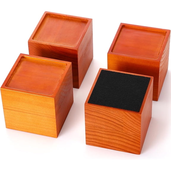 4 Inch Solid Wood Bed Furniture Risers Set of 4, Light Brown Square Heavy Duty Couch Lifters Brown Wooden Furniture Risers Blocks for Bed Frame, Sofa, Chair, Table, Cabinet, and More