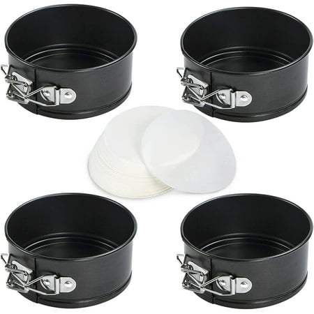 4-Inch Springform Pans Set, 4 Pack Non-Stick Cheesecake Pan, Leakproof Round Cake Pan, Removable Bottom Baking Pans, for Mini Cake, Pizzas and Quiches, Cheesecakes, Include 50 Pcs Cake Paper