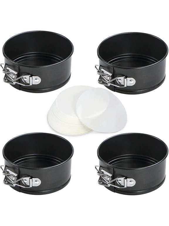 4-Inch Springform Pans Set, 4 Pack Non-Stick Cheesecake Pan, Leakproof Round Cake Pan, Removable Bottom Baking Pans, for Mini Cake, Pizzas and Quiches, Cheesecakes, Include 50 Pcs Cake Paper