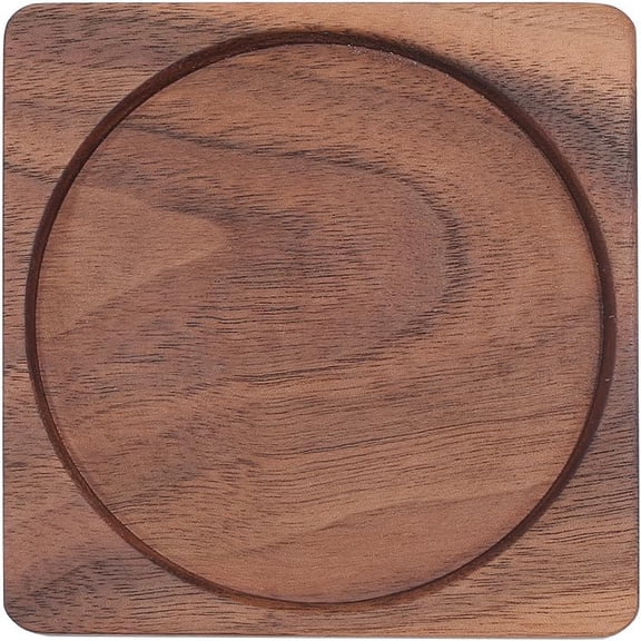 4 Inch Square Grooved Walnut Drink Mat Tabletop Protection Natural Wood Coaster Heat Resistant Thermal Insulation Pad Wooden Coffee Cup Mug Holder Cushion Saucers DIY