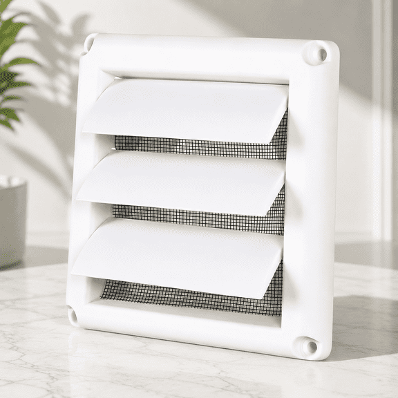 4 Inch Square Plastic Louvered Vent Cover with BuiltIn Insect Screen, Gravity Shutter Air Vent Grille, WeatherResistant WallMount Vent Cover for Home, Garage, Bathroom, Attic