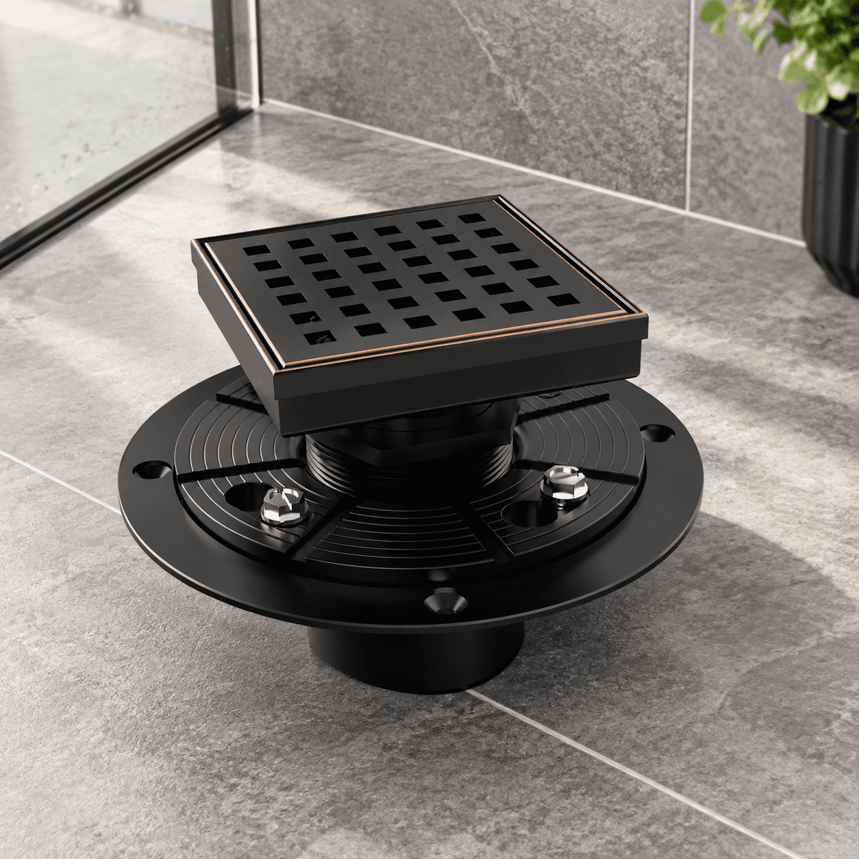 4 Inch Square Shower Drain, Oil Rubbed Bronze, SUS304 Stainless Steel ...
