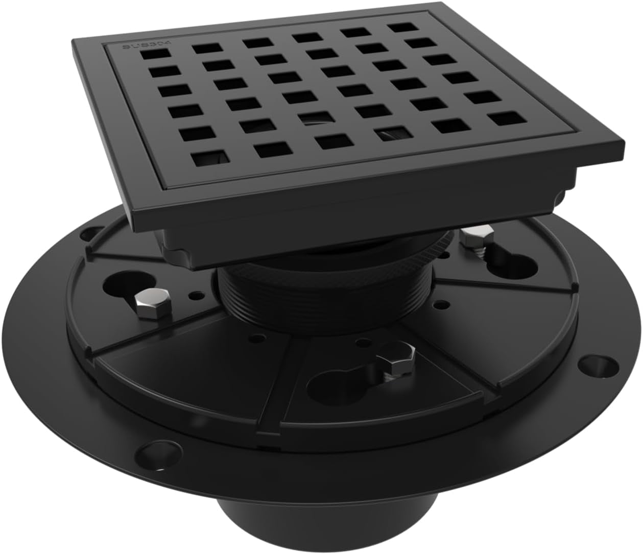 Matte Black 4-Inch Stainless Steel Square Shower Floor Drain