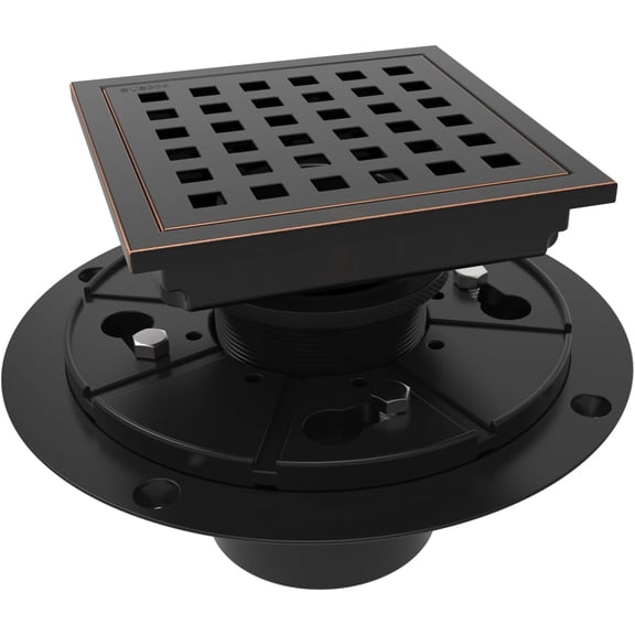 4 Inch Square Shower Floor Drain with Flange,Quadrato Pattern Grate Removable,Food-Grade SUS 304 Stainless Steel,Watermark&CUPC Certified,Oil Rubbed Bronze