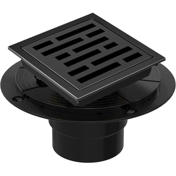 4 Inch Square Shower Floor Drain, Shower Drain Kit with Flange, Square Shower Drain, SUS 304 Stainless Steel Floor Drain,Matte Black